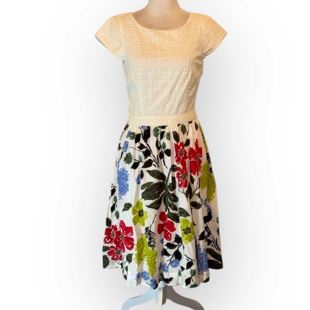 Boden eyelet floral fit and flare midi dress